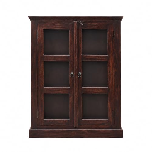 Image of SONA Art & Crafts Wood Crockery Cabinet with Glass Door | Wooden Showcase Almirah | Book Shelf Crockery Unit for Home & Kitchen Living Room - (Walnut)