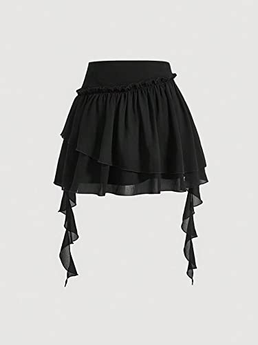 Verdusa Women's Tiered Layered Mesh Mini Skirts High Waisted A Line Flowy Ruffle Skirt2