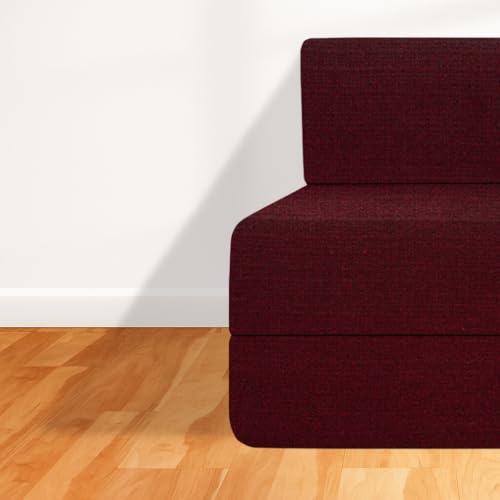 Image of CELLBELL Comfy Sofa Cum Bed 2.5x6 Feet | Foldable Dual Use Couch Bed with Soft Cushions & Sturdy Frame | Space Saving Modern Design for Living Room, Bedroom & Guest Use (Maroon)