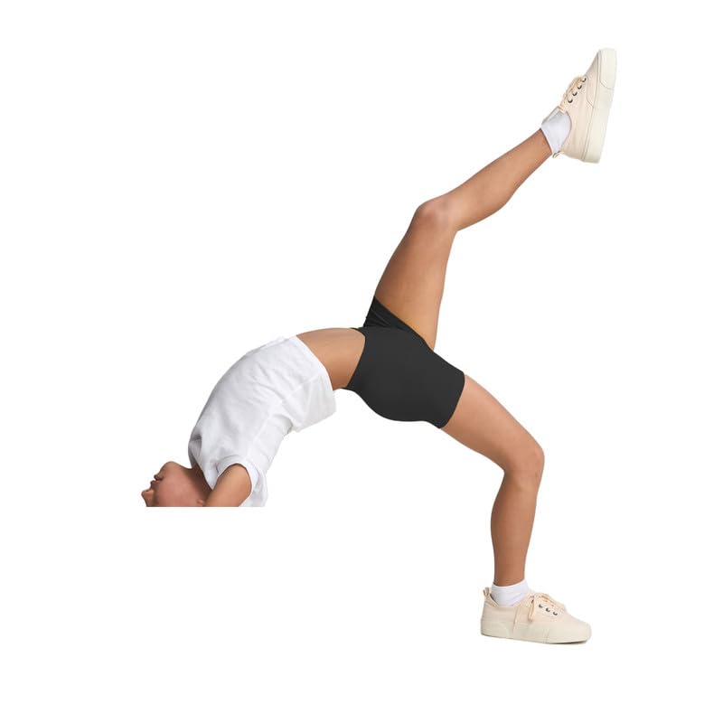 Short en nylon brillant pour fille - Taille haute - Uni - Extensible - Coupe confortable - Parfait pour le yoga, le ballet, la gymnastique, l'école, les vêtements de sport