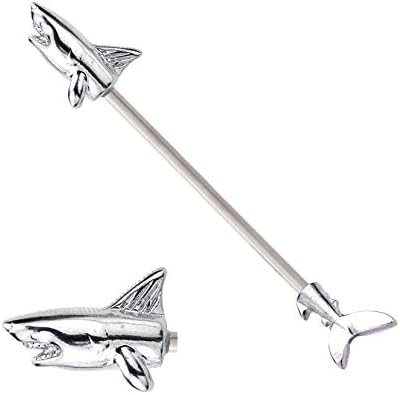 playful piercings Split Shark Looks Like Great White goes Through Ear Industrial Ring 14g