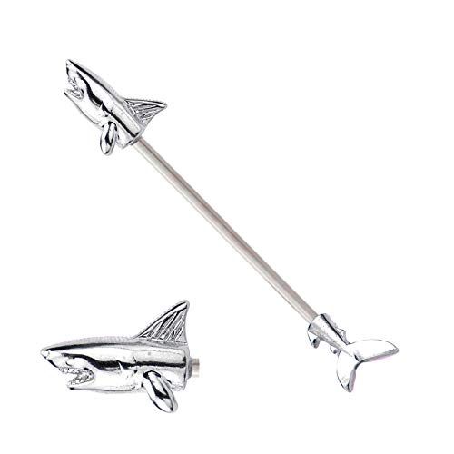 Playful Piercings Split Shark Looks Like Great White Goes Through Ear Industrial Ring 14G #TOP2