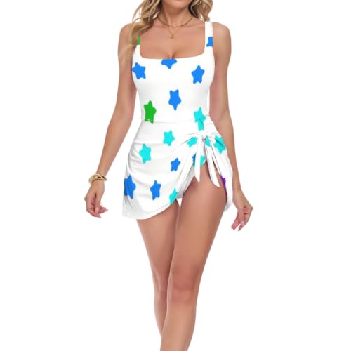 Maillot de bain gainant pour femme avec motif étoiles colorées conçu pour le confort de nage