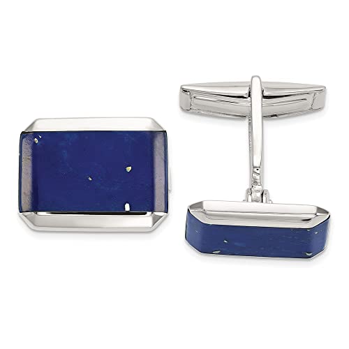 Black Bow Jewelry Rhodium Plated Sterling Silver & Blue Lapis Cuff Links, 17 X 13Mm #TOP25