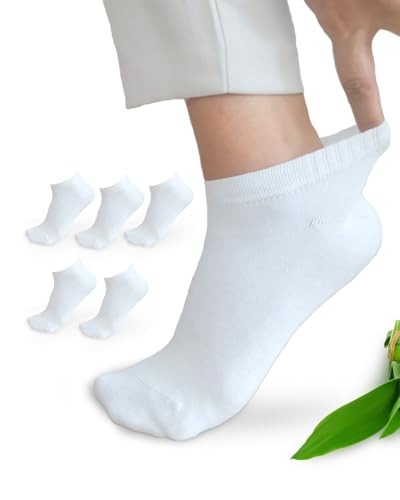 Calcetines unisex de bambú, 5 pares, suaves y elásticos, sin costuras, talón y puntera reforzados, hechos en Europa, cómodos y transpirables, color negro y blanco, tallas 35-38, 39-42, 43-46, Blanco