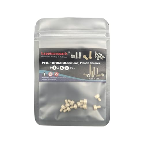 Happinesspark PEEK M3X5 Hex Socket Head Cap Screws 10PCS - High Temperature & Chemical Resistant Plastic Fasteners for Electronics, Medical, Industrial Equipment
