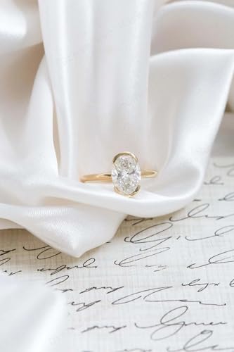 2CT Oval Cut Moissanite Engagement Ring for Women Half Bezel Set Solitaire Ring 14K Gold Classic Wedding Jewelry Proposal Gift for Wife2