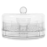 INOOMP Bandeja giratoria dividida con tapa - Contenedor portátil para frutas, refrigerios, verduras y embutidos - Organizador transparente Lazy Susan y contenedor para refrigerador