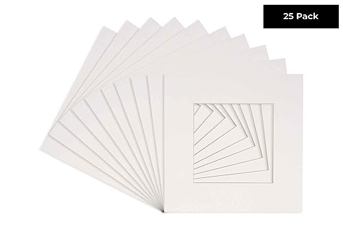 CountryArtHouse White Acid Free 14x14 Square Picture Frame Mat with White Core Bevel Cut for 10x10 Pictures - Fits 14x14 Frame - Pack of 25 Matboard Show Kits with Acid Free Backings & Clear Bags