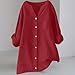 Aniywn Red Tops for Women Linen Shirts Plus Size Button V Neck Long Sleeve Boho Blouses Casual Oversized Beach Tunic Tops
