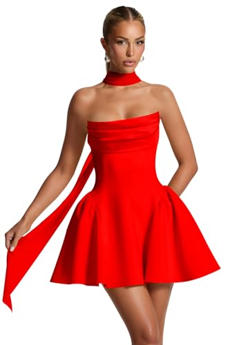 Satin Homecoming Dresses with Scarf for Teens 2025 Strapless Corset Puffy Short Prom Cocktail Dresses LN151
