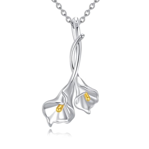 Tulip Sunflower Rose Lily of the Valley Sterling Silver Flower Heart Pendant Necklace Gifts for Women Mother Flower Lover