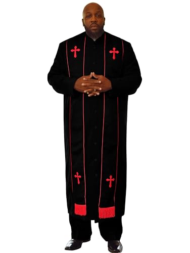 Clergy Robes for Men Pastor with Bordered Stole – Elegant Church Minister Robe with Cross Design Stole