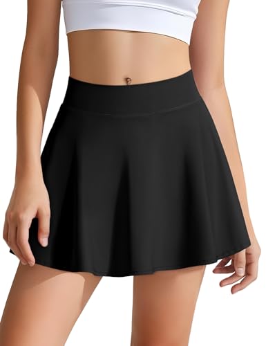 JOCMIC Girls Athletic Skort 2-in-1 Shorts Tennis Skirt with Pockets for School PE Running Sports, Black, 9-10 Years, Tag140