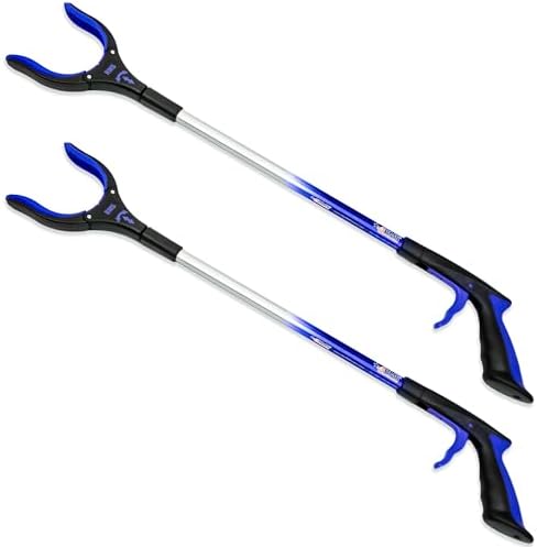 RMS 2-Pack 32" Extra Long Grabber Reacher | Rotating Gripper | Mobility Aid Reaching Assist Tool | Trash Picker, Litter Pick Up, Garden Nabber, Arm Extension (Blue)