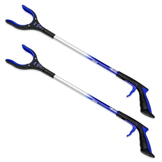 RMS 2-Pack 32 Inch Extra Long Grabber Reacher with Rotating Jaw - Mobility Aid Reaching Assist Tool (Blue)