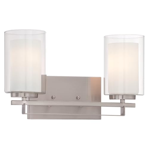 Image of Minka Lavery 6102-84 Parsons Studio Vanity Bath Light, 2-Light, 200 Total Watts, 15-in H x 8.75-in W, Brushed Nickel