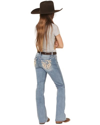 Miss Me Girls' Floral Embroidered Medium Wash Bootcut Stretch Denim Jeans - K5082B192 12 REG