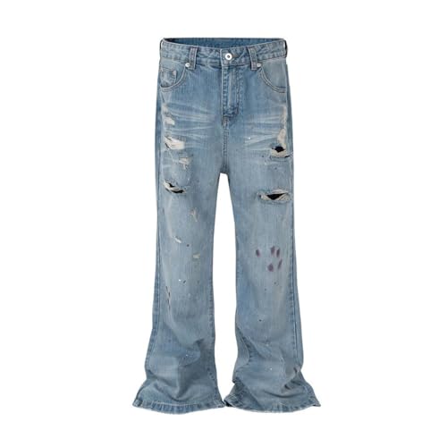 Men’s Ripped Denim Scimitar Pants, Hip Hop Streetwear, Loose Wide Leg Distressed Jeans2