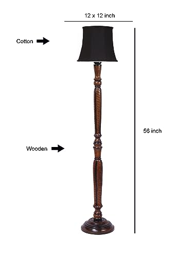 Image of Devansh Black Cotton Wooden Floor Lamp -5
