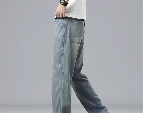 Mens Jeans Summer Thin Drape Soft Loose Straight Casual Denim Pants Elastic Ice Silk Lightweight4