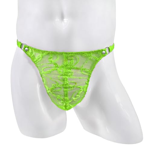 Men's Lace Floral G-string Thong See Through T-back Panties Mesh Lingerie with Metal Circular Waistband4