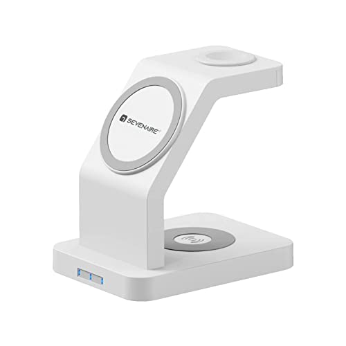 Image of Sevenaire MagCharge D1870 3 in 1 Wireless Charger | Mag-Safe |Charging Dock| 23W Fast Charge| Compatible with Mag-Safe for iPhone 16 to 12 Series | iWatch 10,9,Ultra,8,7,SE,6,5,4 | Air-Pods (White)