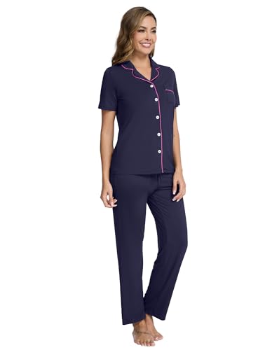 Image of Pajamas Set for Women Soft Knit Button Down Sleepwear 2 Piece Breathable Viscose from Bamboo Pjs S-XXL
