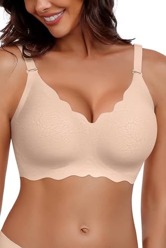 Image of HORISUN Women Seamless Wireless Jelly Bra Push Up Comfortable Bralette | V Scalloped Neck,No Underwire,Support and Lift,Full Coverage,T Shirt Bra,Buttery Soft, Convertible Strap