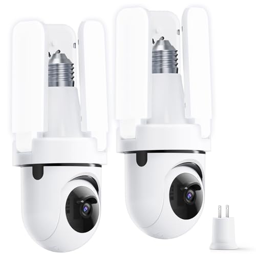 FOSCAM Light Bulb Camera, 3K Auto Tracking 360° PTZ Security Cameras Wireless Outdoor Indoor, Dimmable LED Bulb, Color Night Vision, Motion Detection, Auto Cruise, Works w/Alexa/Google Assistant 2PCS