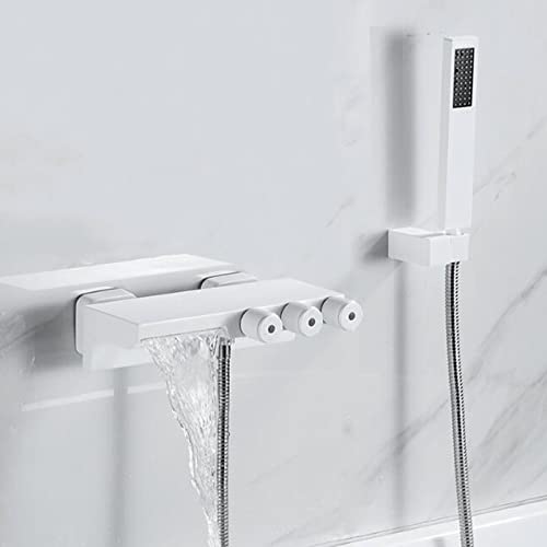 WOTZOV Grifos de baño con Ducha de Pared, Grifo de Cascada de latón, Cabezal de Ducha de Agua fría y Caliente, Grifo de bañera con Ducha, Color Blanco