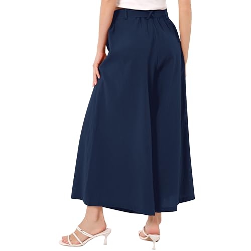 OBEEII Women's Cropped Wide Leg Pants with Pockets High Waisted Flowy Linen Pants Casual Summer Beach Loose Palazzo Pants3