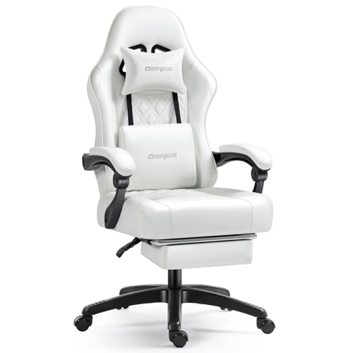 Mondschein Gaming Chair Fabric with Pocket Spring Cushion Office Chair Massage Computer Chair with Footrest and Linkage Armrests Ergonomic Adjustable Desk Gamer Chair Lumbar Support (White)