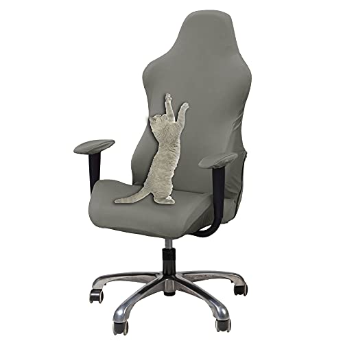 Image of WOMACO Gaming Chair Slipcover Stretch Seat Chair Cover for Leather Computer Reclining Racing Ruffled Gamer Chair Protector (Gray, One-size)