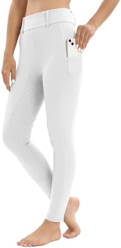 Reitleggings Damen Vollbesatz mit Handytasche, High Waist Reithose Damen Mädchen Stretch mit Gürtelschlaufen