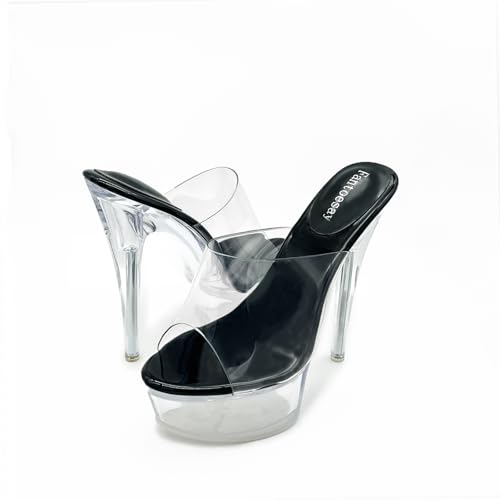 Fantoesay Women's Clear Super High Heeled Sandals Platform High Heels Transparent Stiletto Slip on Shoes4