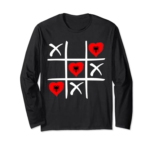 Albanian Flag coloured Hearts, Albanian Pride, Albania Fan Long Sleeve T-Shirt