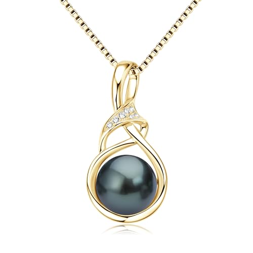 Tahitian Black Pearl Necklaces for Women, Sterling Silver Single Pearl Pendant Necklace Birthday Anniversary Jewelry Gifts for Wife Mom