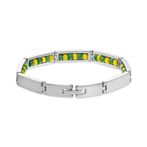 Stainless Steel Link Green & Yellow Beads Orula Babalawo Bracelet 8