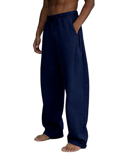 Image of Men's Baggy Sweatpants Wide Leg Fleece Lounge Joggers with Deep Pockets | Soft 65% poly 35% cotton stretch blend, outer drawstring, open bottom, relaxed fit for gym, travel, errands and daily wear
