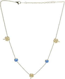 Stainless Steel Necklace With Eye & Flower Style For Girl - Gold Blue