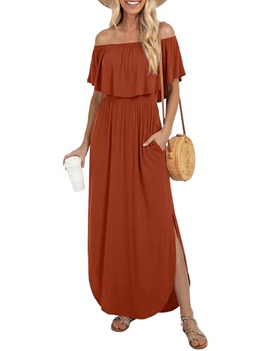 Image of LILBETTER Womens Off The Shoulder Ruffle Party Dresses Side Split Beach Maxi Dress