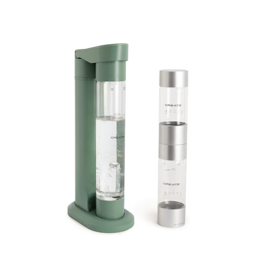 CREATE/SODA MAKER STUDIO/Máquina para hacer agua con gas 1L verde sage + botella doble 500 ml + 350 ml/No incluye cilindros de CO2, botella libre de BPA