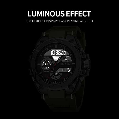 Smael 8060 Analog Digital Dual Display Watches For Men Alloy Waterproof Sport Watch Electronic Quartz Watch (Army Green) #TOP3