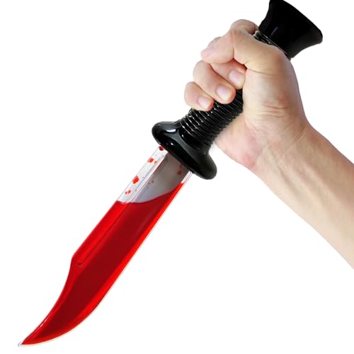 VOPIWOZ Blutiges Messer Halloween, 33cm Scream Messer mit Kunstblut, Plastik Messer, Horror Deko, Accessoires für Zombie, Mörder, Schlächter,...
