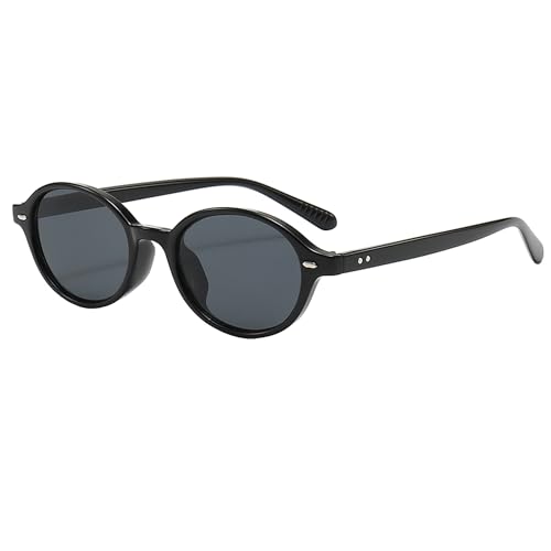 Retro Oval Sunglasses for Women Men Ultralight Small Round Black Sun Glasses 90s Sunnies UV 400 Shades