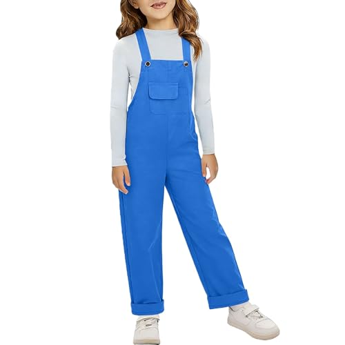 Generisch Jumpsuit Mädchen Ärmellose Latzhose Kinder Verstellbare Träger Einfarbig Overall Teenager Coole Lässige Lang Hose Arbeitshose Latzhosen für Kinder für Outdoor, 3-14Jahre
