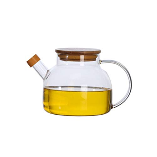 HUIJUNWENTI Large-capacity kitchen supplies Oil pot Bamboo cover Large oil bottle Glass Seal Leak-proof Large soy sauce bottle Oil tank 1.8L (bamboo cover) (Capacity : 1000 ml)