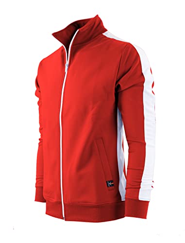 Screenshot-S51707 Mens Hip Hop Premium Slim Fit Winter Fleece Lined Track Jacket - Modern Athletic Workout Sport Fitness Tops With Side Taping-Red-Small #TOP10