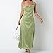 Spaghetti Strap Satin Long Maxi Dress for Women Mermaid Prom Party Dresses 2025 Fashion Sexy Pleated Formal Gown Light Green L